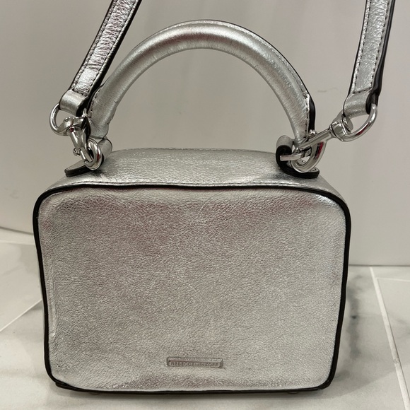 Rebecca Minkoff Silver Leather Crossbody Handbag / Mini Satchel - Picture 2 of 9